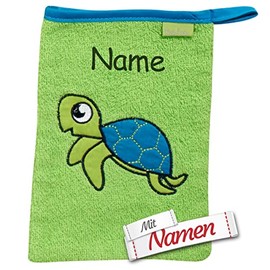 Children's Turtle Wash Mitt Turtle Embroidered with Name, Boy Girl Baby Toddler Wash Cloth for Bathing, Gift for Birth, Christening, Easter, Santa Claus