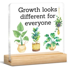 Inspirational Gifts Growth Looks Different for Everyone Plant Sign, Mental Health Growth Mindset Desk Decor for Therapy School Counseling Office Classroom Nursery Acrylic Plaque, 4 x 4 Inches