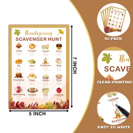 Thanksgiving Scavenger Treasure Hunt Game- Fall Pumpkin Party Games Cards, Autumn Activities for Kids, Holiday Hunt for Children, Thanksgiving Party Supplies Decorations(30 Pack)-01