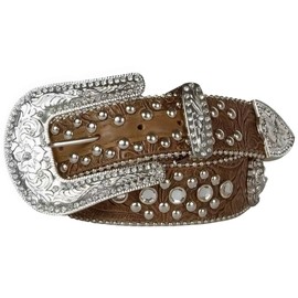 Nocona Belt Co. Women's Blazin Roxx Concho Studded Floral Embossed Western Brown X-Large