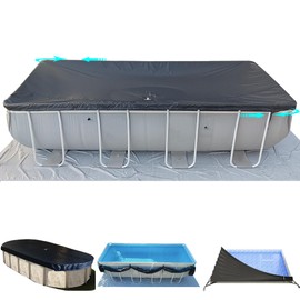 SIHAIAN 14x28Ft Rectangular Pool Cover with Side Storage for Oval and Rectangular Above Ground Pool, One-Piece Solar Oval Pool Cover, Preventing Waterlogging, UV and Weather Resistant WP:10000kPa+