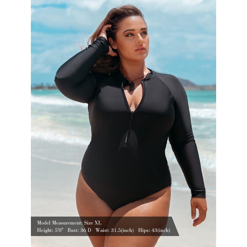 RELLECIGA Women's Black Long Sleeve Rash Guard One Piece X-Large