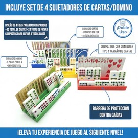 Set 4 Soportes para Cartas y Dominó Cubano Ergonómicos Premium Organizador 2 en 1 Juegos de Mesa Poker Continental