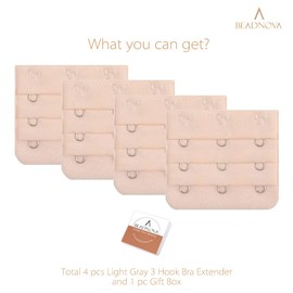 BEADNOVA Bra Strap Extender 3 Hook Bra Hooks Replacement (4pcs, Nude)