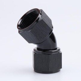 AC PERFORMANCE -12 AN Female to -12 AN Female 45 Degree Swivel One Piece Full Flow Coupler Fitting, Black Aluminum