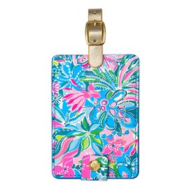 Lilly Pulitzer Leatherette Luggage Tag with Secure Strap, Colorful Suitcase Identifier for Travel, Golden Hour