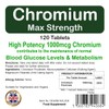 Chromium 1000mcg Picolinate Tablets | 120 Pack | Max Strength