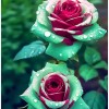 ZEshops 20pcs Ruby Green Twin Roses - Captivating Contrasts for