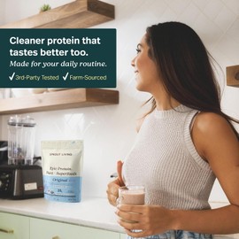 Sprout Living Epic Protein Powder, Original Flavor, Organic Plant Protein, No Additives, Gluten Free, 26 Grams Clean Vegan Protein (1 pound,13 servings)