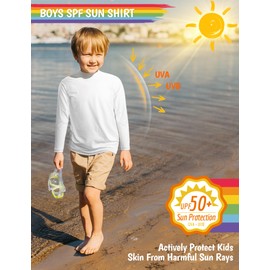3T Toddler Boys Rash Guard Long Sleeve Sun Protection UPF50+ T Shirts Rashguard Kids White