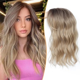 PANEWAY Hair Topper 16 Inch Wavy Synthetic Clip-In Topper for Women Natural Looking Voluminous Hairpiece for Thinning Hair, Lightweight & Breathable