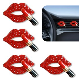 Shakas 4 PCS Bling Air Conditioning Vent Clip, Sexy Lips Lipstick Rhinestone Vent Decoration, Non-destructive Plug-in Installation Interior Cute Accessories, for Most Cars Trucks Home (Red)