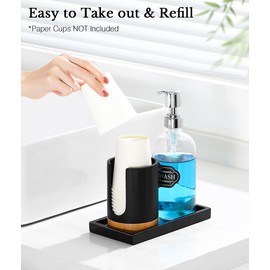 Luxspire Dixie Cup Dispenser, 5-7oz Bathroom Cup Dispenser, Marble Resin Dixie Cup Holder, Disposable Bathroom Paper Cup Holder, Cotton Pad Holder, Guest Bathroom Essentials, Matte Black, 1 Pack