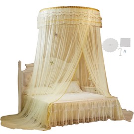 Breathable Round Canopy Lace Princess Style Mosquito Net Bed Curtain Netting (Beige)