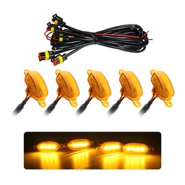 FSTURIOS 5PCS Car LED Grille Lights, Bright Front Grill Bumper Trim Lamps with Wiring Harness, Waterproof Grille LED Lights for 2004-2019 F150 F250 F350 Raptor/2013-2018 Ram 1500 (Yellow)