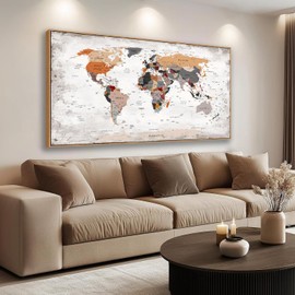 BQVCT Large World Map Wall Art, Framed Canvas Print, Office World Map Wall Decor Map of the World Picture Artwork Decor for Home Bedroom Decoration 20 x 40 inch Ready to Hang
