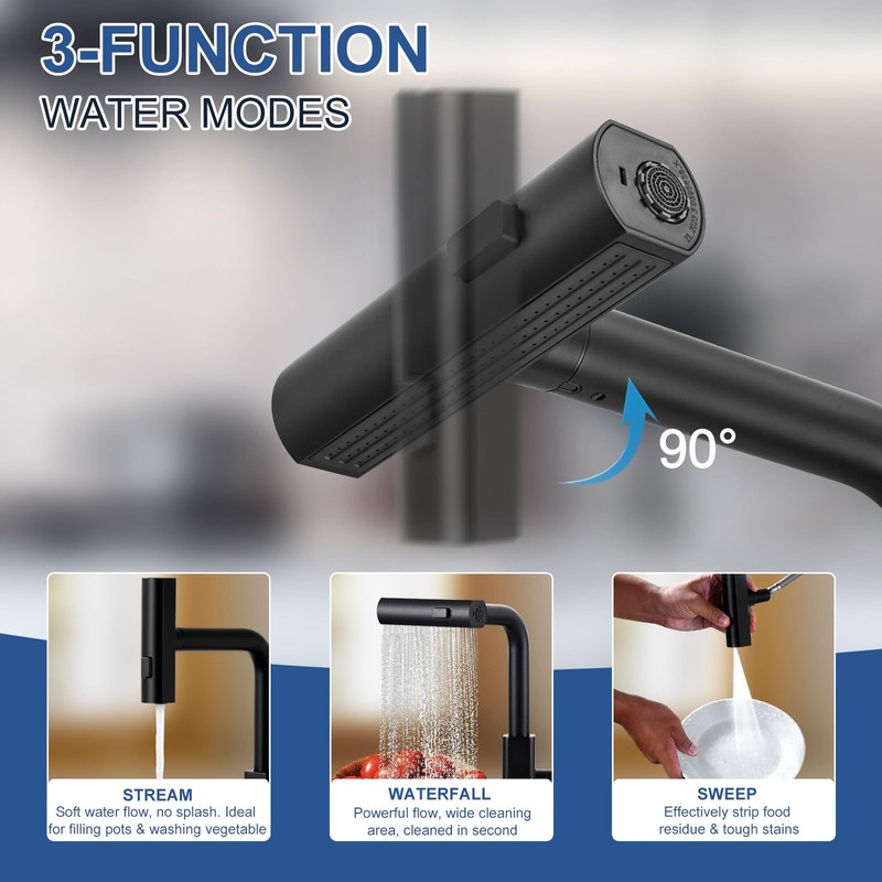 Kitchen Faucet with Pull Down Sprayer: ALEASHA Waterfall Kitchen Faucet