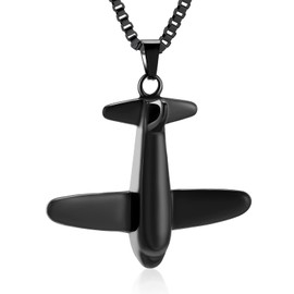 memorial jewelry Cremation Jewellery for Ash Pendant - Aeroplane Men/Women Cremation Ash Jewellery Initial Necklace, Stainless Steel, No Gemstone