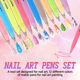DZCKTFYGRT 12 Colors Nail Art Pens Set, 3D Quick-Dry 0.5MM Nail Polish Pens, 2026 DIY Nail Art Marker Graffiti Dotting Pen for Nails Art Design Manicure Nail DIY Decoration (D)