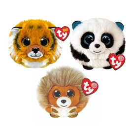 TY Puffies Caesar, Clawsby and Bamboo 3-Piece Set - Soft Plush Bouncy Toy for Kids - Collectible Stuffed Animal - Round Plush Toy - Cuddly Toy Lands on Feet - Soft Toy Plushies for Children