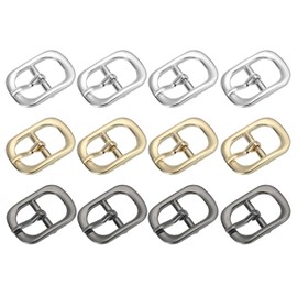PATIKIL Single Prong Belt Buckle 0.5", 12Pcs Metal Roller Pin Buckle Oval Center Bar Buckles for Shoes Strap Belt Purse Making Leather Hardware, Black/Silver/Light Gold