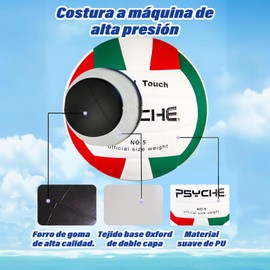 EWIEIAA balón de Voleibol， Pelota Voleibol Suave Interior y Exterior，Material Resistente al Desgaste，con Red de Bolas y Cilindro Inflable. (Rojo Verde Blanco)