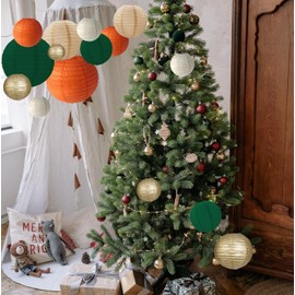 Wedding Party Decoration Paper Lantern Dark Green, Gold, Light Brown, Orange, White, Pack of 15 Hanging Paper Lanterns for Decoration Garden Party, Decoration Eucalyptus, Wedding Decoration, Bridal