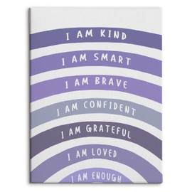 HRQKO Boho Inspirational Purple I Am Kind Canvas Wall Art Prints, Motivational Boho Rainbow Framed Art, Positive Affirmations Wall Decor for Kids Nursery Room Classroom Playroom, 11x14 inch