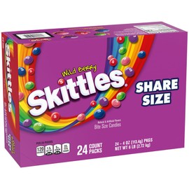 SKITTLES Wild Berry Chewy Candy Bulk – Share Size, 4 oz Bags (Pack of 24), Fruit Flavored Candy with Strawberry, Berry Punch, Wild Cherry & Raspberry, Great for Parties, Movie Nights & Snacks