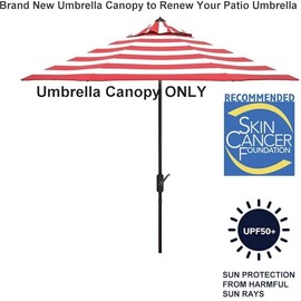 Bayside21 9ft Market Patio Umbrella Canopy - 8 Ribs Canopy Replacement - UV Protective UPF 50+ and Fade Resistant Patio Canopy - Wind Vent Replacement Canopy Cover, Red White Stripe