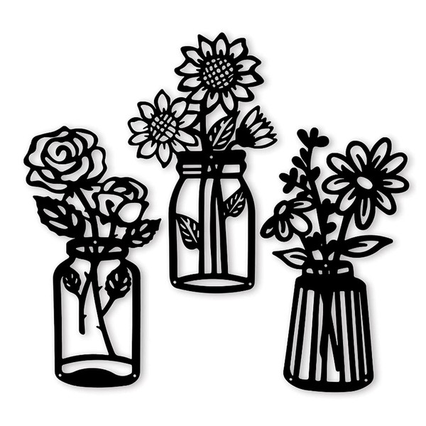3pcs Metal Flowers Wall Decor, Black Metal Wall Art Flower