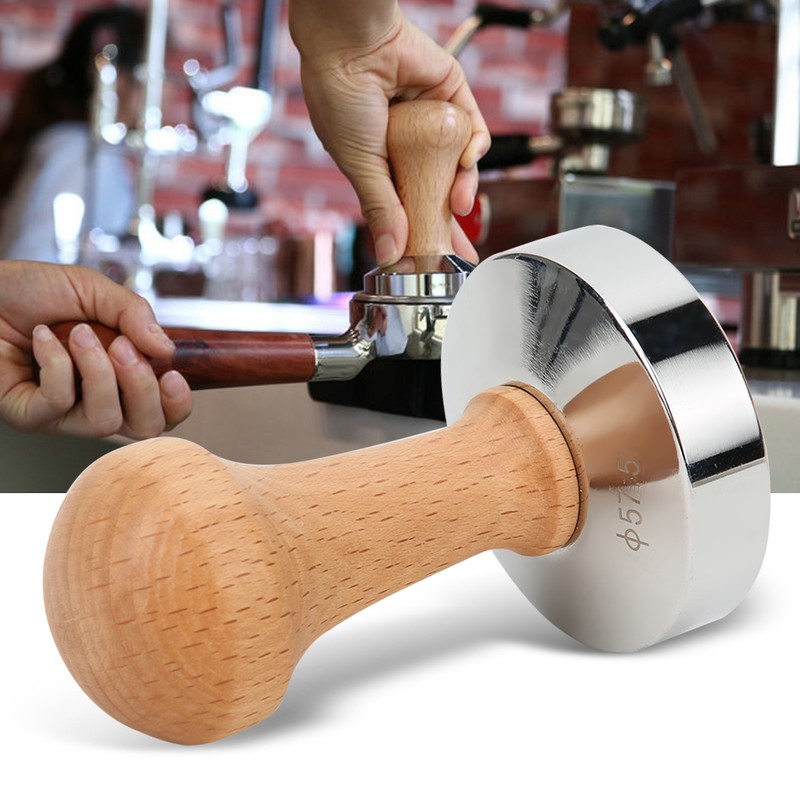 57.5mm Stainless Steel Base Coffee Powder Tamper with Wooden Handle