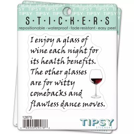 Tipsy Stickers Glass of Wine Funny Sticker, Vinyl sticker, easy peel, water proof