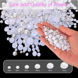 Euddty 200PCS Flatback Pearls for Crafting Nail Art Half Round Pearls Bulk for Jewelry Scrapbooking Artwork Making Craft DIY Accessory(White,10mm)