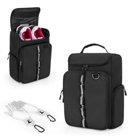 GOBUROS Golf Shoe Bag Holds A Pair of Shoes US Mens 14, Golf Shoe Carrier with Free Gloves Holders (A Pair), Front and Side Accessory Pockets for Tess, Gloves and Ball, Black