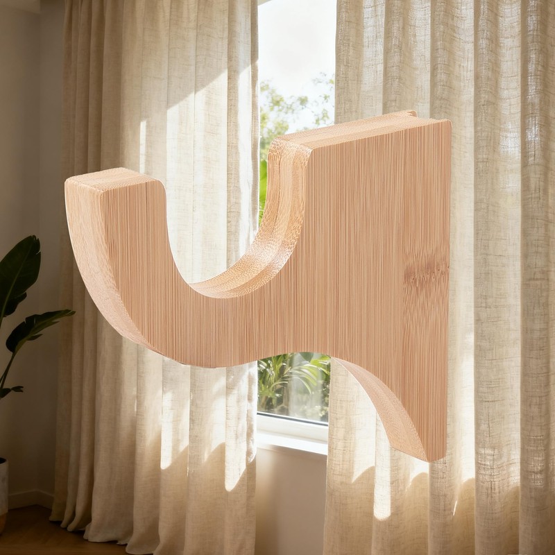 6 Pack Curtain Hooks for Wall, Wooden Shower Rod Holder