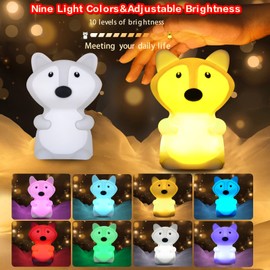 WHA&DARREN Fox Night Light, Kids Night Light, Silicone Nursery Light for Baby and Toddler, Squishy Night Light for Kids Room, Animal Night Lights for Girls and Boys,Baby Night Light