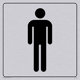 Viking Signs DV1026-S15-SV Male Toilet Symbol - Toilet Door Sign, Positive Black Text with Border, Vinyl Silver Sticker, 150 mm H x 150 mm W