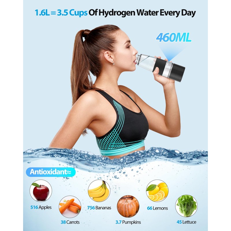 Hydrogen Water Bottle 3300+ PPB, 460ML/16.23OZ Rapid Hydrogen Water Generator
