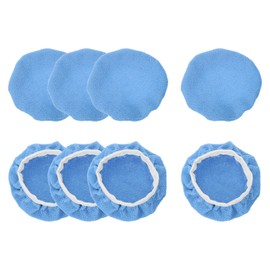 sourcing map 8pcs Car Polisher Bonnet Buffing Pad Micro-Fiber Polishing Buffing Pad Cover for 5"-6" Car Buffer Bonnets Polisher, Light Blue