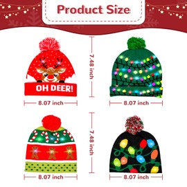 HOLYOWL 2 Pcs Light Up Christmas Hat Knitted LED Sweater Christmas Beanie Winter Xmas Cap for Adults Kids Party Supplies