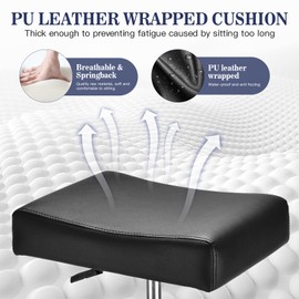 Black Square Salon Rolling Stool - 300lbs Weight Capacity，Adjustable Swivel Stool With Wheel，Pu Leahter Comfortable Cutting Stools For Salon Tattoo Stylist Massage Perfect for Work SPA (Premium black)
