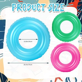 3 Pcs Inflatable Pool Floats for Adults, Swimming Rings Swim Tube Pool Rings Floaties for Adults Hawaiian Beach Party Decorations, 30 x 14inch (Transparent Blue,Green,Pink)