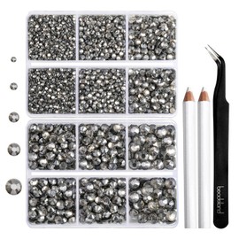 6736pcs Hotfix Rhinestones Flatback,Gray Rhinestones for Crafts Clothes Mixed 5 Sizes, Hotfix Crystals with Tweezers and Wax Pencil Kit, SS6-SS30,Black Diamond