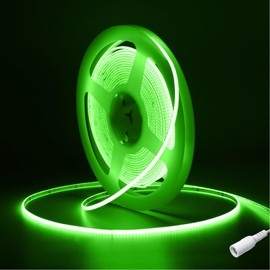 Fosingut Green COB LED Strip 5m/16.4ft,12V 4mm LED Tape Light for Bedroom,480LED/m CRI90+ Flexible Under Cabinet Kitchen Light for TV Backlight,Game Room,Wardrobe,DIY Lighting(Only COB Strip Light)