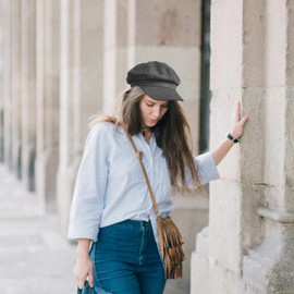 ZARSIO Denim Newsboy Hat Adjustable Beret Hat Cabbie Cap Octagonal Cap (US, Alpha, One Size, Black)