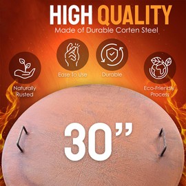 Pleasant Flames 30-Inch Rustic Corten Steel Fire Pit Lid - Heavy Duty Rust Ressistant Steel - Beautiful Rustic Brown