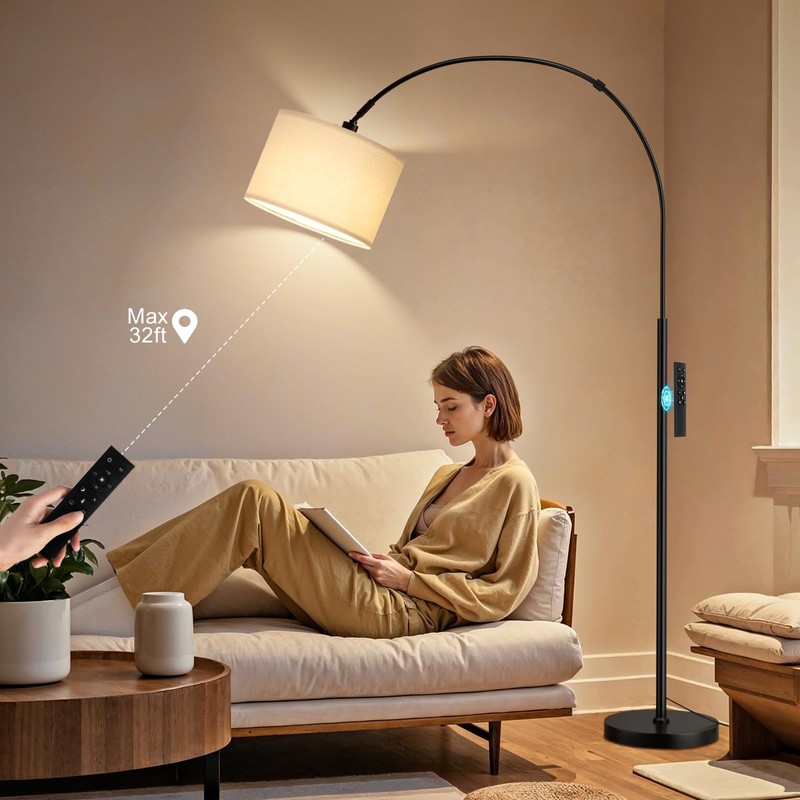 Ambimall Dimmable Arc Floor Lamp with Remote, Color Temperatures and