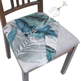 SearchI Water Repellent Seat Covers for Dining Chairs, 6 Pack Jacquard Stretch Dining Room Chair Seat Covers, Kitchen Chair Seat Covers Protectors(Blue Foliage)