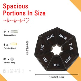 2Pcs Weekly Pill Box Organiser, 7 Day Travel Pill Box, 2 Times a Day Clear and Black Small Medicine Storage Box, Separate 7 Compartments with Lids, for Travel Pill Case